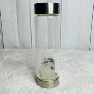 VitaJuwel Wellness Gemstone Glass Water Bottle Tumbler Clear/Rose Quartz Pod
